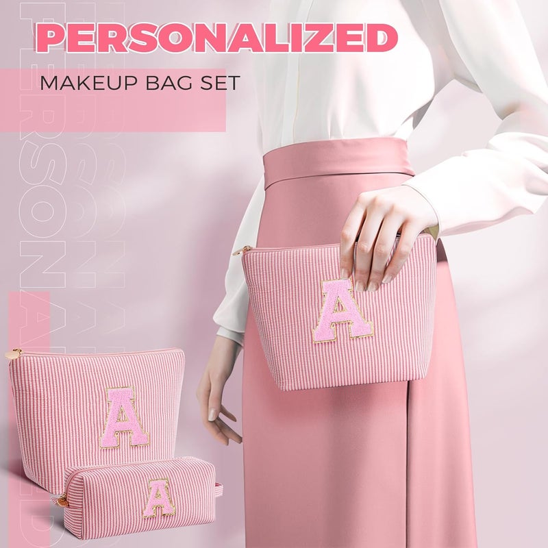 Btffitting Makeup Bag Set Initials Cosmetic Bag,Gifts for 10 11 12 13 14 15 16 17 18 Years Old Girl Girlfriend Teen Girls Gift Trendy Stuff Personalized Toiletry Bag Travel - Peach,A - Image 3